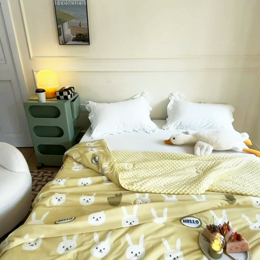 91家纺网 家纺一手货源 找家纺 绒梦里 2025新款A类小凉皮凉感冰豆豆夏被空调被 HELLO兔