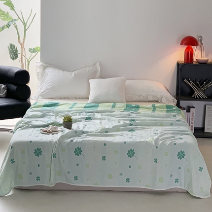 91家纺网 家纺一手货源 找家纺 爱港家纺 2025新款全棉A类六层纱布毛巾被 夏被 四叶草