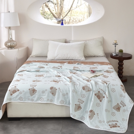 91家纺网 家纺一手货源 找家纺 爱港家纺 2025新款全棉A类六层纱布毛巾被 夏被 咖熊记