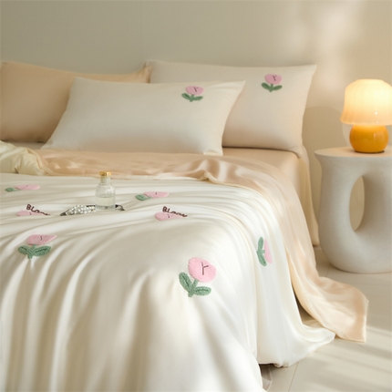 91家纺网 家纺一手货源 找家纺 （总）梦幻之城 2025新款水洗真丝毛巾绣四件套黛西系列