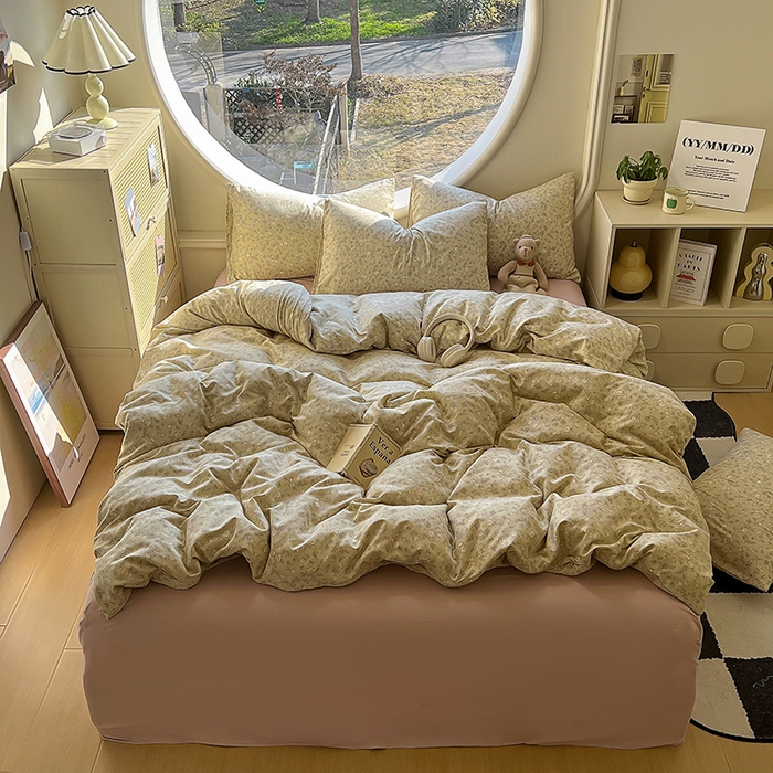 91家纺网 家纺一手货源 找家纺 花漾家居 2025新款针织双层纱被套枕套四件套 花菲花