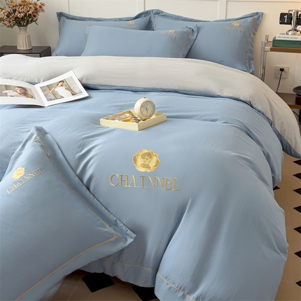 91家纺网 家纺一手货源 找家纺 （总）灰鲸 2025新款轻奢赛琳刺绣水洗棉系列套件