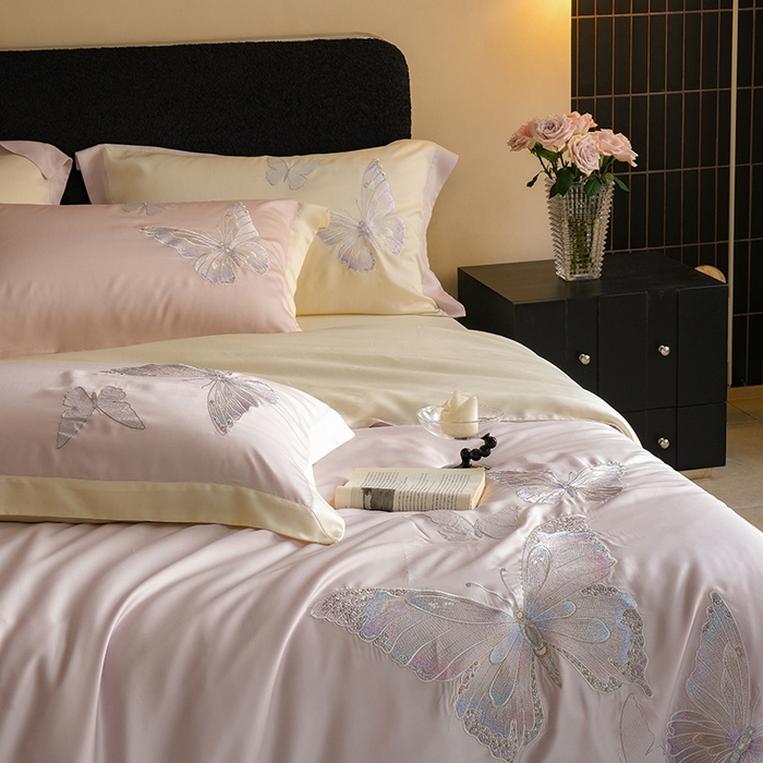 91家纺网 家纺一手货源 找家纺 简纯主义 2025新款60S奥地利进口兰精天丝四件套-彩蝶幻舞 彩蝶-紫