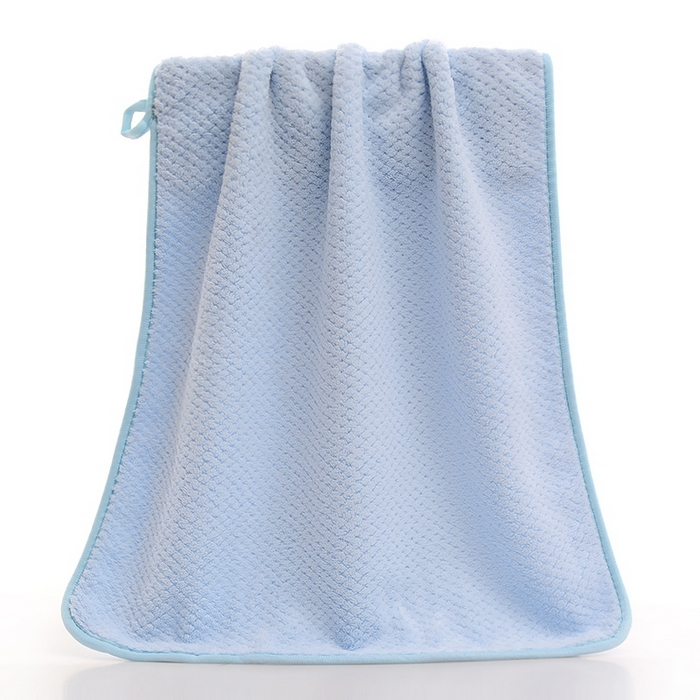 91家纺网 家纺一手货源 找家纺 彩虹新款加厚加大珊瑚绒菠萝格方巾毛巾浴巾套装外贸跨境大浴巾吸水加厚大毛巾浴巾两件套 菠萝格毛巾蓝色