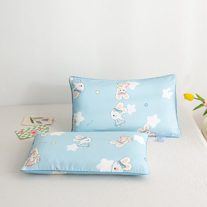 91家纺网 家纺一手货源 找家纺 萌番宝 A类新款60支长绒棉纯棉儿童枕套枕头 嗒嗒兔蓝
