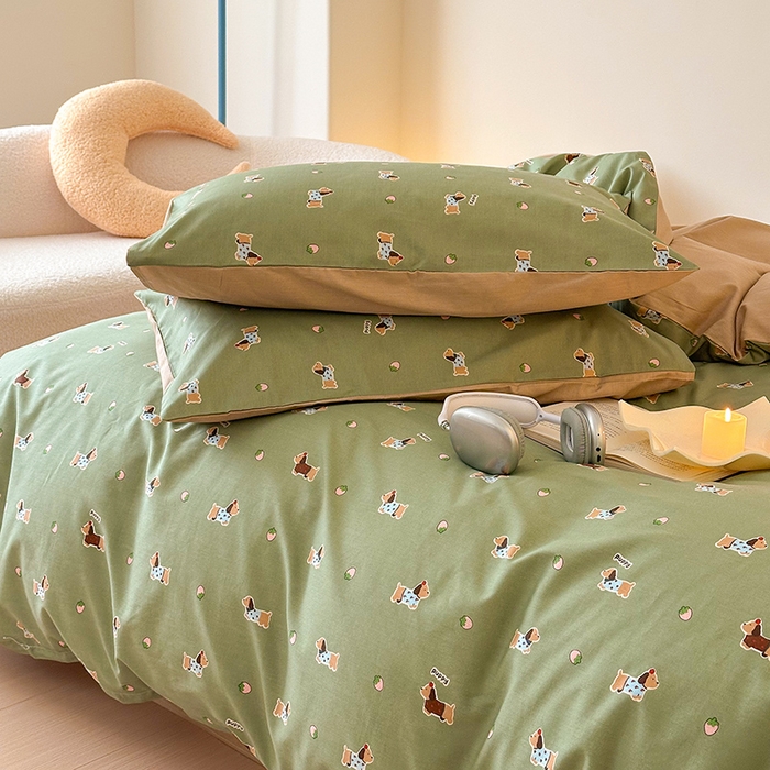 91家纺网 家纺一手货源 找家纺 典曼家纺 2025新款13372印花小清新四件套 草莓小狗