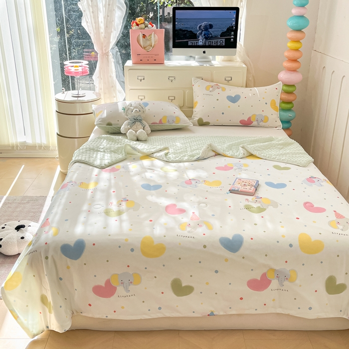 91家纺网 家纺一手货源 找家纺 羚羊语2025新款A类凉感丝冰豆豆夏凉被 爱心小熊