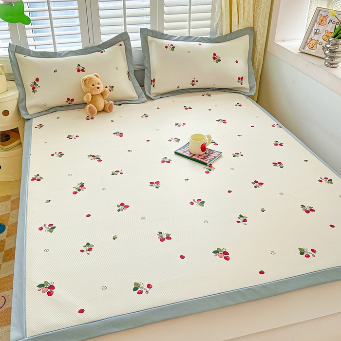 91家纺网 家纺一手货源 找家纺 星座家纺 2025新款大斜纹复合冰丝凉席-床席款 奶油草莓