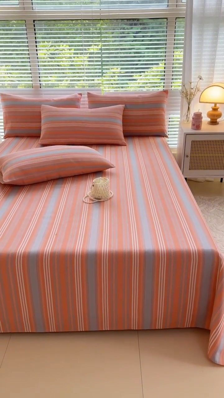 91家纺网 家纺一手货源 找家纺 仟网汇 2025新款老粗布床单粗布凉席老粗布单床单枕套单品 彩桔