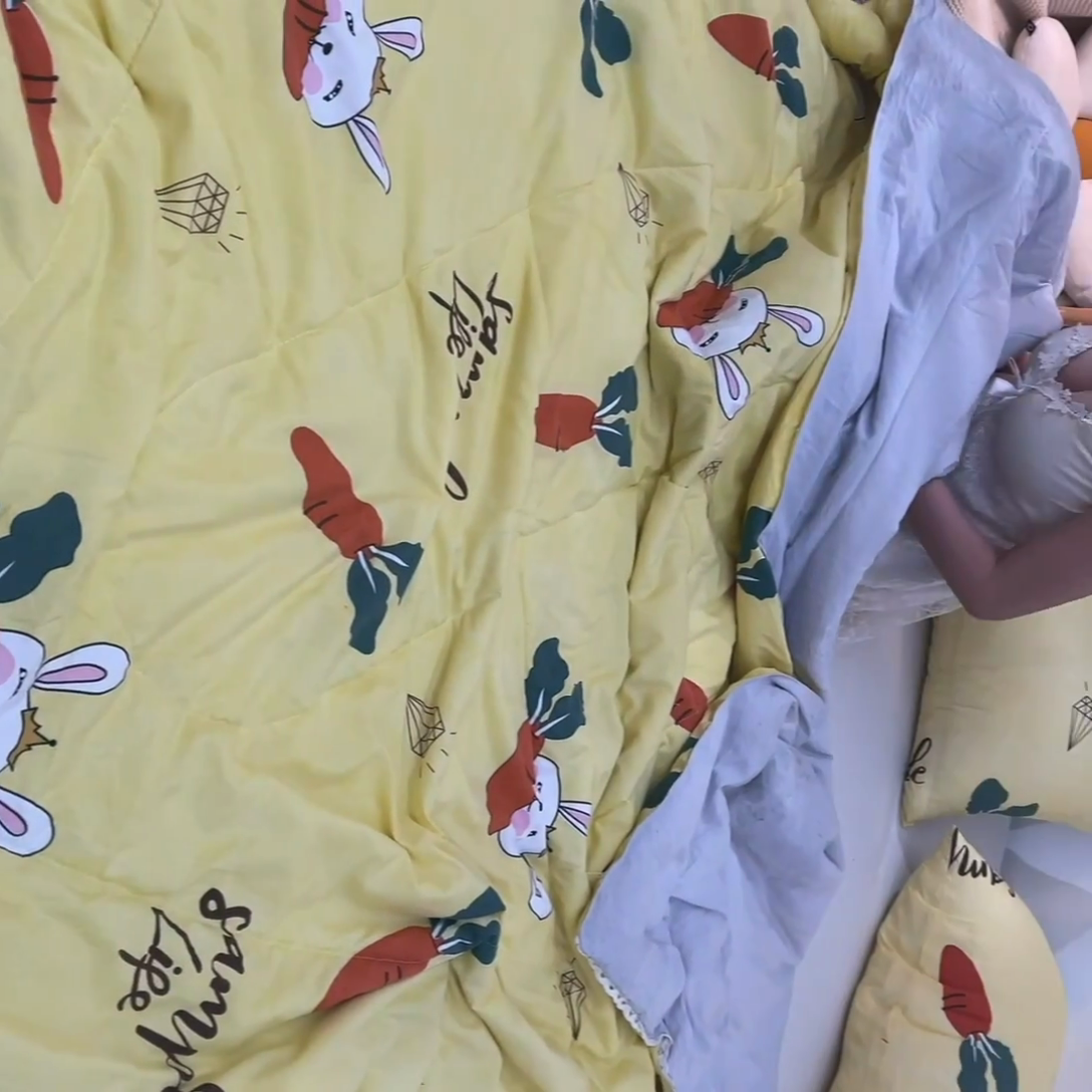 91家纺网 家纺一手货源 找家纺 鑫贝阳 2025新款亲肤水洗棉小花边印花夏被 萝卜兔