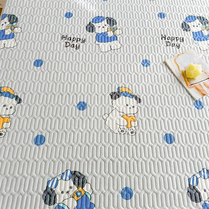 91家纺网 家纺一手货源 找家纺 雯豆2025夏季新品0.4乳胶凉席平铺款三件套凉感丝小清新印花席梦思床罩 乳胶凉席-小狗蒙迪1