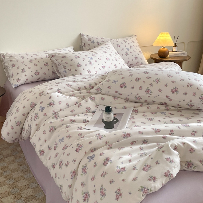 91家纺网 家纺一手货源 找家纺 诺梵家纺 2025新款有氧双层纱印花四件套 春不晚