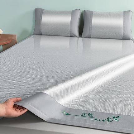 91家纺网 家纺一手货源 找家纺 （总）丹兰 2025新款碳光冰丝席三件套竹席冰藤席艾草席学生席双人床凉席