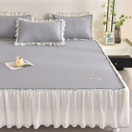 2025新款满天星凉感冰丝席黑边床裙系列凉席藤席冰藤席竹席冰丝席空调席草席乳胶席凉感豆豆席 满天星凉感席黑边床裙款-灰色