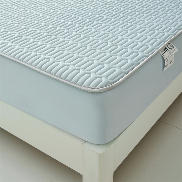 91家纺网 家纺一手货源 找家纺 雯豆2025夏季新品0.4乳胶凉席床笠款三件套凉感丝印花纯色床罩 乳胶床笠-风铃蓝