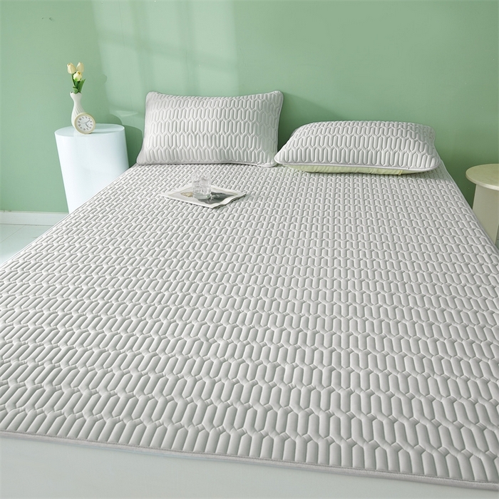 91家纺网 家纺一手货源 找家纺 雯豆2025夏季新品0.4乳胶凉席平铺款三件套凉感丝席梦思床罩 乳胶凉席-淡雅灰