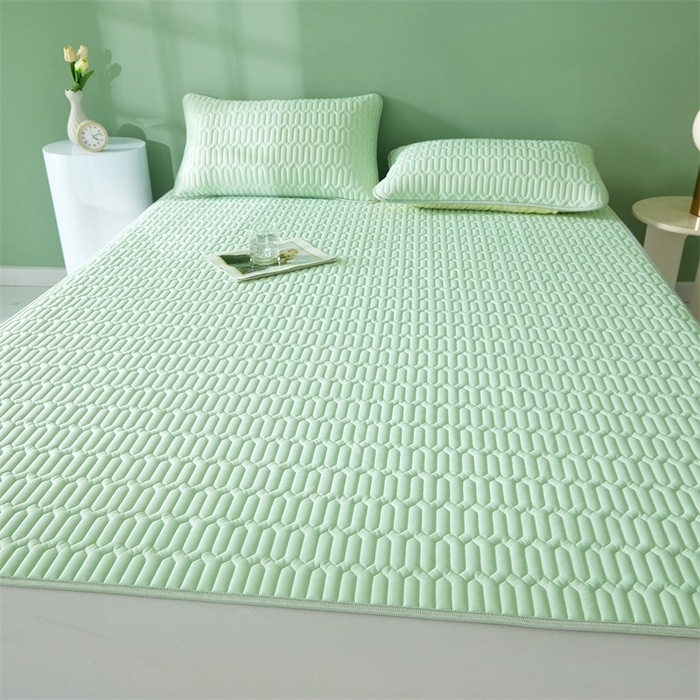 91家纺网 家纺一手货源 找家纺 雯豆2025夏季新品0.4乳胶凉席平铺款三件套凉感丝席梦思床罩 乳胶凉席-青柠绿