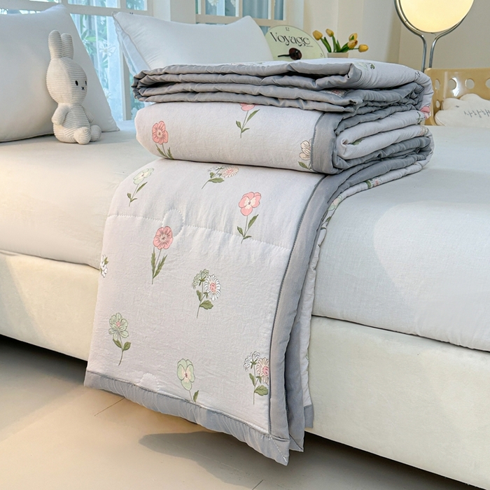 91家纺网 家纺一手货源 找家纺 好欣怡家纺 2026新款水洗棉夏被空调被被子被芯印花小清新夏凉被直播热款 水洗棉包边款-小碎花