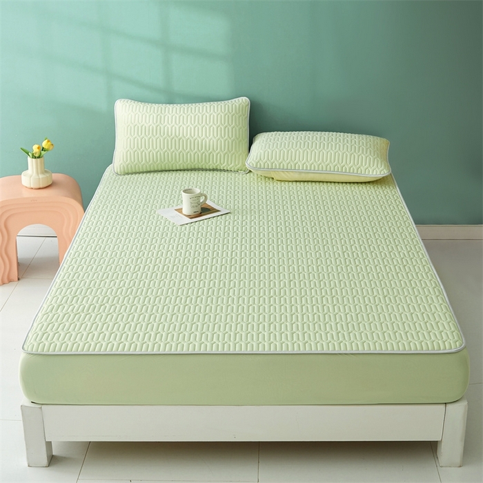 91家纺网 家纺一手货源 找家纺 （总）雯豆2025夏季新品0.4乳胶凉席床笠款三件套凉感丝纯色席梦思床罩