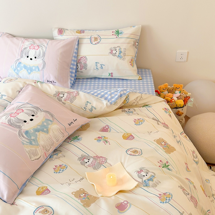 91家纺网 家纺一手货源 找家纺 典曼家纺 2025新款13372印花小清新四件套 甜宝萌汪