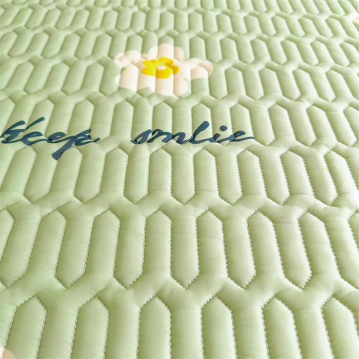 91家纺网 家纺一手货源 找家纺 雯豆2025夏季新品0.4乳胶凉席平铺款三件套凉感丝小清新印花席梦思床罩 乳胶凉席-绿茵1