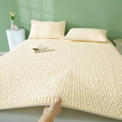 雯豆2025夏季新品0.4乳胶凉席平铺款三件套凉感丝小清新印花席梦思床罩 乳胶凉席-香草黄