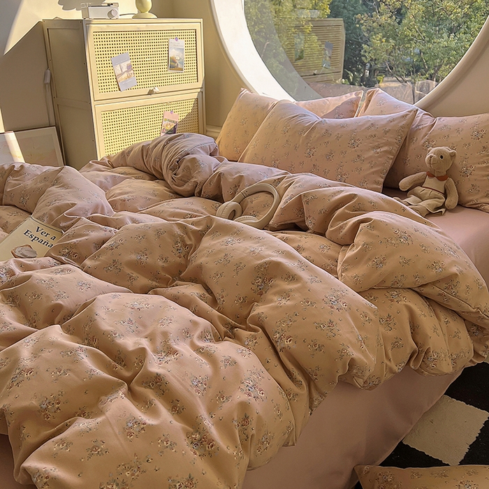 91家纺网 家纺一手货源 找家纺 花漾家居 2025新款针织双层纱被套枕套四件套 不晚