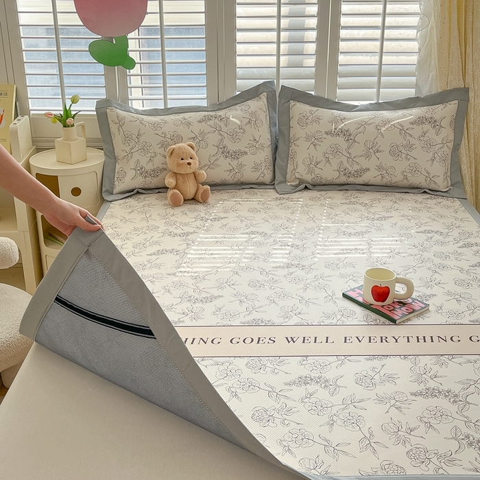 91家纺网 家纺一手货源 找家纺 星座家纺 2025新款大斜纹复合冰丝凉席-床席款 午后茶花