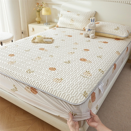 雯豆2025夏季新品0.4乳胶凉席床笠款三件套凉感丝印花纯色床罩 乳胶床笠-吉祥南瓜1