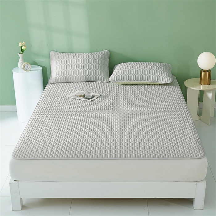 91家纺网 家纺一手货源 找家纺 雯豆2025夏季新品0.4乳胶凉席平铺款三件套凉感丝席梦思床罩 乳胶凉席-淡雅灰