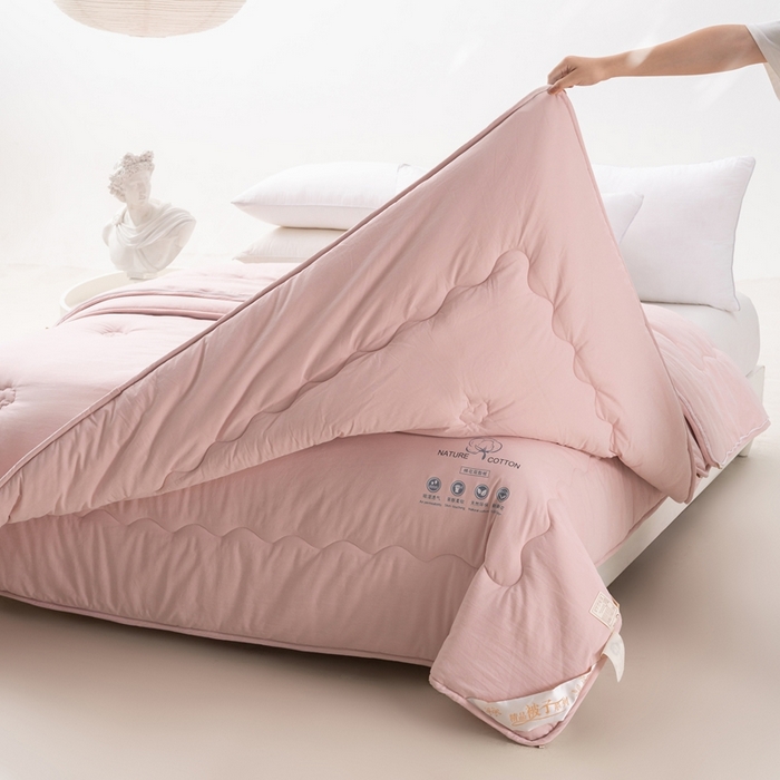 91家纺网 家纺一手货源 找家纺 易睡 2025新款A类水洗棉新疆棉花被子母被 粉色