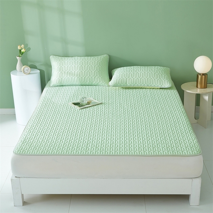 91家纺网 家纺一手货源 找家纺 雯豆2025夏季新品0.4乳胶凉席平铺款三件套凉感丝席梦思床罩 乳胶凉席-青柠绿