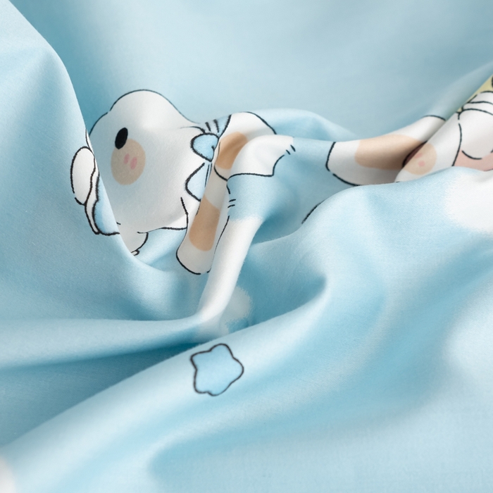 91家纺网 家纺一手货源 找家纺 萌番宝A类新款60支长绒棉纯棉儿童枕套枕头枕头套40x60单只30x50内胆套 嗒嗒兔蓝