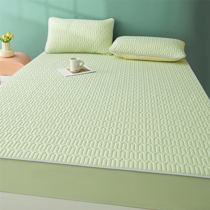 91家纺网 家纺一手货源 找家纺 雯豆2025夏季新品0.4乳胶凉席床笠款三件套凉感丝纯色席梦思床罩 纯色乳胶床笠-丁香绿