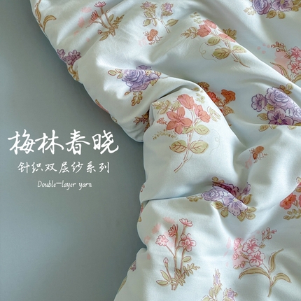 诺梵家纺 2025新款有氧双层纱印花四件套 梅林春晓