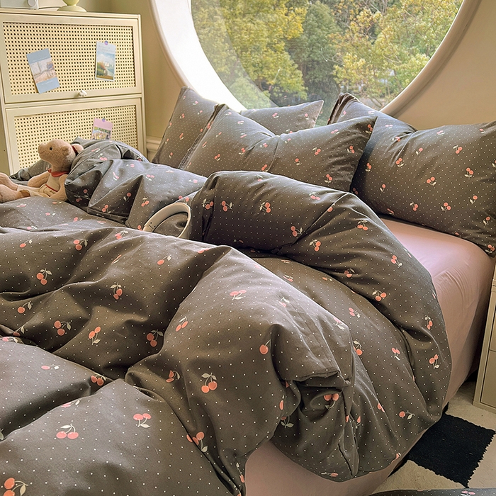 91家纺网 家纺一手货源 找家纺 花漾家居 2025新款针织双层纱被套枕套四件套 春樱