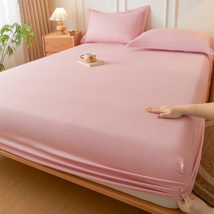 91家纺网 家纺一手货源 找家纺 2025内销外贸压花磨毛单床笠三件套 简约-玫瑰粉