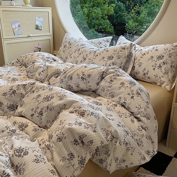 91家纺网 家纺一手货源 找家纺 花漾家居 2025新款针织双层纱被套枕套四件套 花间令