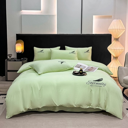 麒东家纺 2025年新款刺绣水洗棉四件套羽毛系列 绿色