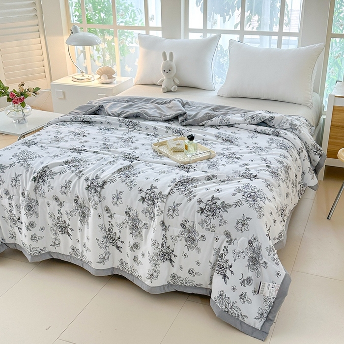 91家纺网 家纺一手货源 找家纺 好欣怡家纺 2026新款水洗棉夏被空调被被子被芯印花小清新夏凉被直播热款 水洗棉包边款-复古花园