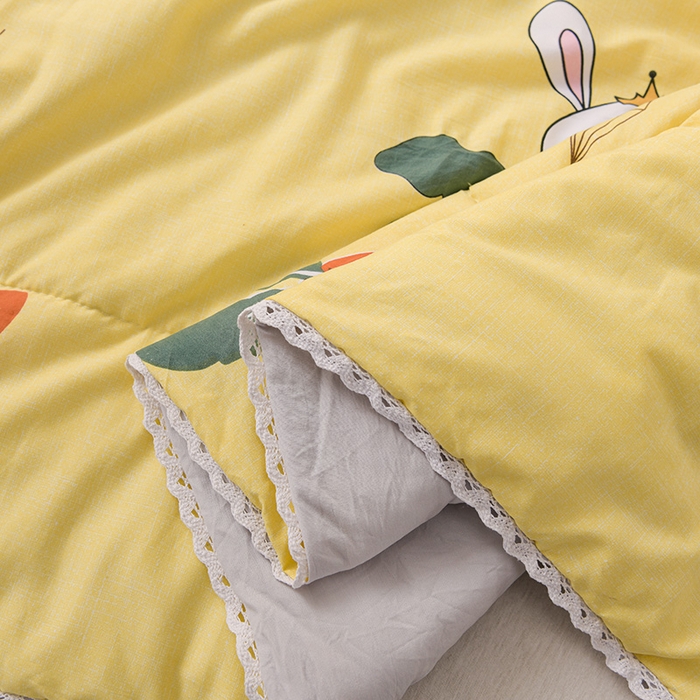 91家纺网 家纺一手货源 找家纺 鑫贝阳 2025新款亲肤水洗棉小花边印花夏被 萝卜兔