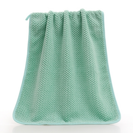 彩虹新款加厚加大珊瑚绒菠萝格方巾毛巾浴巾套装外贸跨境大浴巾吸水加厚大毛巾浴巾两件套 菠萝格毛巾绿色