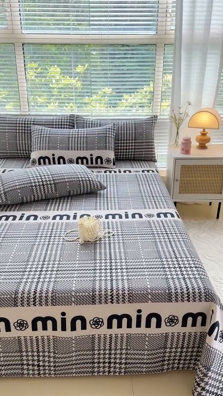 91家纺网 家纺一手货源 找家纺 仟网汇 2025新款老粗布床单粗布凉席老粗布单床单枕套单品 绿格字母