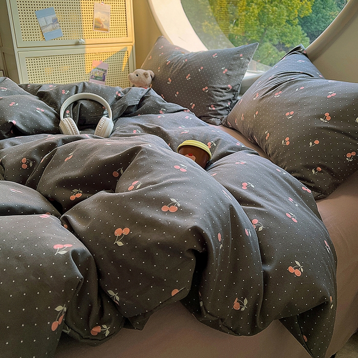 91家纺网 家纺一手货源 找家纺 花漾家居 2025新款针织双层纱被套枕套四件套 春樱