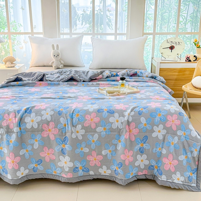 91家纺网 家纺一手货源 找家纺 好欣怡家纺 2026新款水洗棉夏被空调被被子被芯印花小清新夏凉被直播热款 水洗棉包边款-夏日浪漫