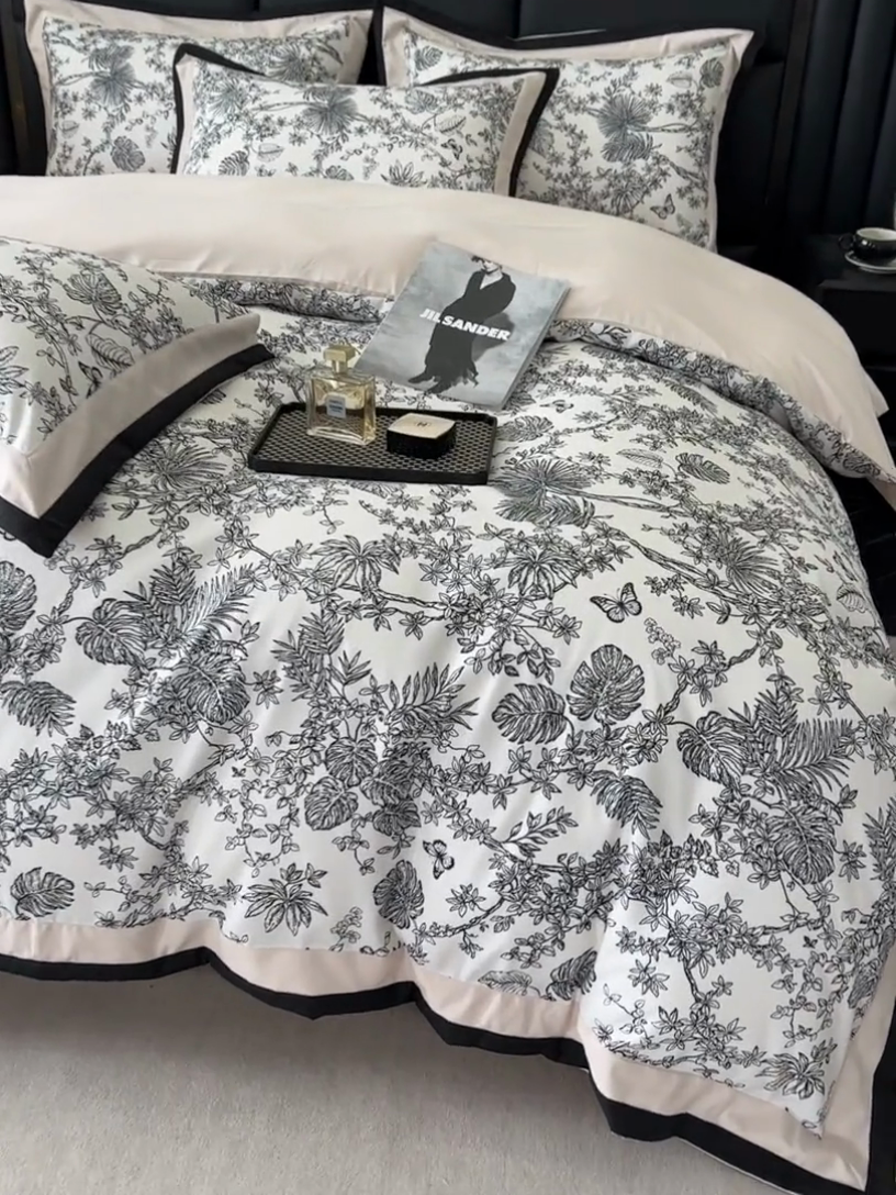 91家纺网 家纺一手货源 找家纺 一左一右2025春夏新款轻奢美式复古花卉数码印花双拼磨毛水洗棉四件套维也纳 维也纳-粉