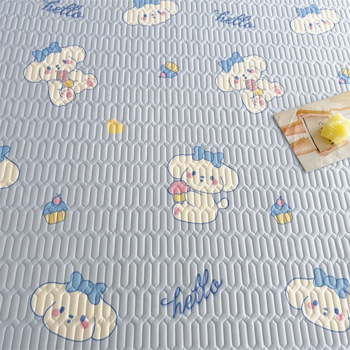 91家纺网 家纺一手货源 找家纺 雯豆2025夏季新品0.4乳胶凉席平铺款三件套凉感丝小清新印花席梦思床罩 乳胶凉席-萌萌狗1