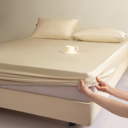 91家纺网 家纺一手货源 找家纺 莱登卡奴 2025新款A类50支莱赛尔天丝单品系列 天丝床笠椰奶