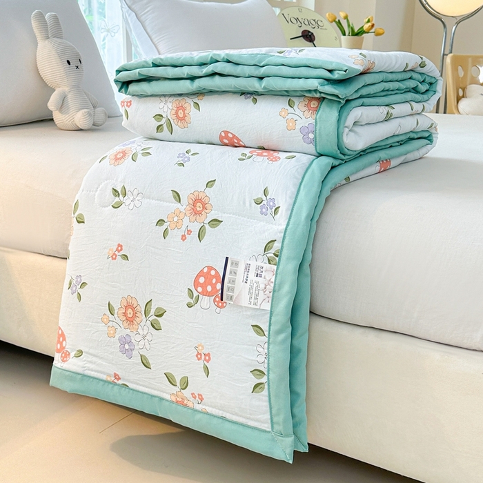 91家纺网 家纺一手货源 找家纺 好欣怡家纺 2026新款水洗棉夏被空调被被子被芯印花小清新夏凉被直播热款 水洗棉包边款-小蘑菇