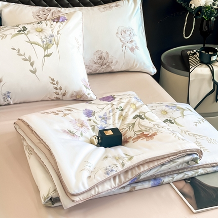 一加一 2025新款60S莱赛尔凉感蚕蛹蛋白夏被四件套 花舞轻扬